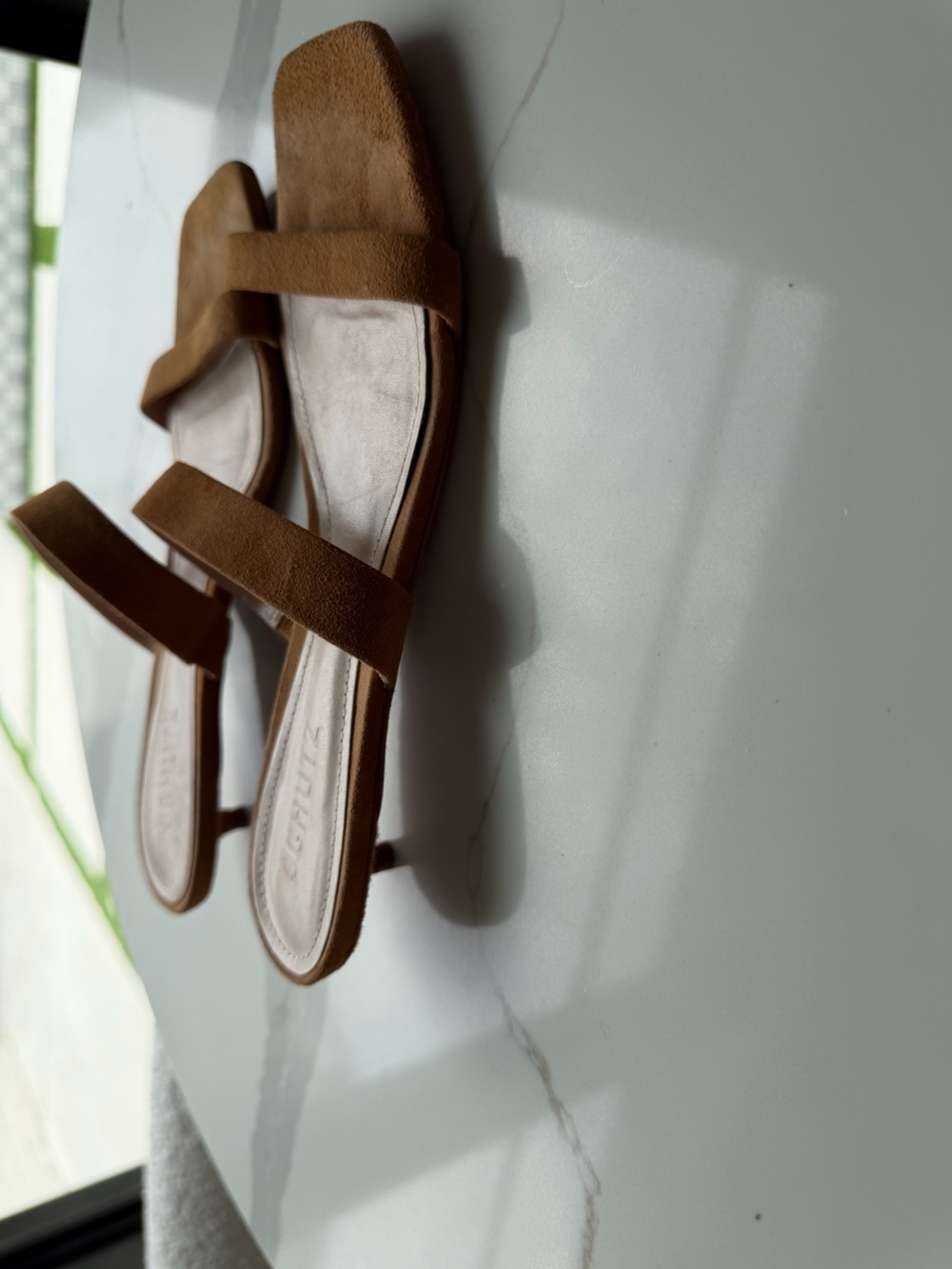 SCHUTZ Brown Suede Double-Strap Kitten-Heel Mules